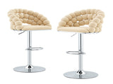 Adjustable Swivel Bar Stools, Luxury Velvet Bubble Woven Backrest Bar Chairs, Chrome Metal Gas Lift W3875P462114