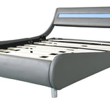 Faux Leather Upholstered Platform Bed Frame with led lighting , Curve Design, Wood Slat Support, No W2297140906