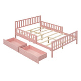 Full Size Wood Platform Bed with Guardrails on Both Sides and Two Storage Drawers ,Pink N733P172700H