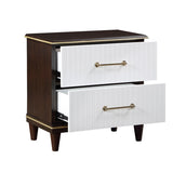 Contemporary White and Cherry Finish 1pc Two Drawers Nightstand 2-Tone Finish with Gold Trim Modern B011P149132