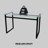 51" 6 person glass dining table set, kitchen set with black metal leg dining table and chairs, 13735012