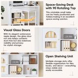 Computer Desk with 90 Degree Rotating Desktop, 43x70 Inch Office Desk with Storage Drawer and N733P279101K