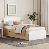 Modern Twin Bed Frame With 2 Drawers For White High Gloss Headboard and Footboard With Light Oak W697131330