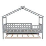 Twin Size Wooden House Bed with Twin Size Trundle, Gray WF302178AAE