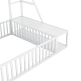 ZUN Full Size Floor Bed Frame with Safety Fence, Metal Floor Bed with Desk and Storage Shelves, W1580P240069