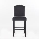 Set of 2, 26.25" Upholstered Counter Height Barstools with Nailhead Trim, Dark Charcoal and Walnut, 62369.00
