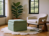 Green Corduroy Storage Ottoman with Rubber Feet Compact Soft Cube Seat, 424244cm 02282041