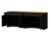 ON-TREND Farmhouse TV Stand with 2 Drawers for TVs Up to 70", Versatile Wood Grain Sideboard with N721P245732B