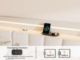 Full Floating Bed Frame LED Light and Charging Station Upholstered Platform Bed Frame Full Size W636P311067
