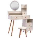 ZUN Stylish Vanity Table + Cushioned Stool, Touch Control LED Mirror, Large Capacity Storage Cabinet, 5 62148711