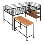 Twin Size Metal Loft Bed with Desk and Shelves,Black MF292498AAB