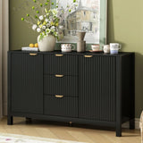 U_STYLE Entryway Cabinet with Wave Design - 3 Adjustable Shelves, 3 Drawers & Soft-Close Doors, N711P269066B