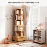 6 Tier Rotating Bookshelf, 360&deg Display Round Spinning Bookshelf with Wheels and Drawer, W3204P309484