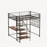 Full size loft metal bed with black for bedroom and dormitory, with built-in charging station and 69416959