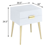 White and Gold Side Table with 2 Drawer B062P181392