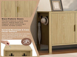 U-Style Modern Wave-Pattern Sideboard with 3 Drawers, Large Storage Buffet Cabinet with Hooks and N711P345172O