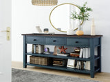 Retro Design Console Table with Two Open Shelves, Pine Solid Wood Frame and Legs for Living Room 50405748