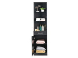 MDF With Triamine One Door One Drawer Three Compartments High Cabinet Bathroom Wall Cabinet Black 01749391
