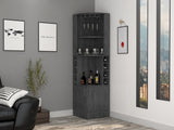 ZUN Syrah Corner Bar Cabinet, Eight Bottle Cubbies, Double Door, Two Open Shelves -Smokey Oak B07091986