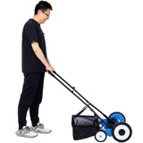 20-Inch 5-Blade Push Reel Lawn Mower with Grass Catcher, 4 WHEELS BLUE COLOR 63959665