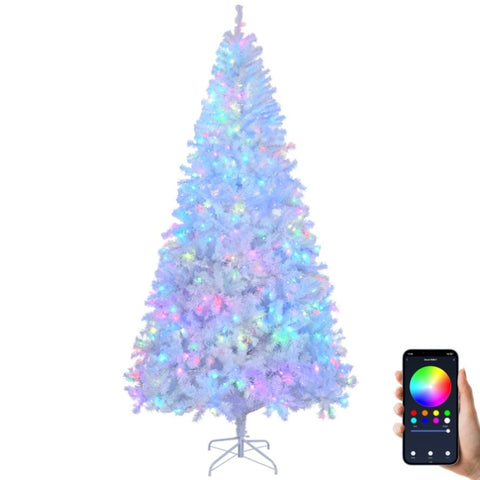 ZUN 8 FT Pre-lit Artificial Christmas Tree, APP Controlled Xmas Tree Hinged Branches with 500 RGB Lights 34343736