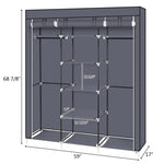 ZUN 69" Portable Clothes Closet Non-Woven Fabric Wardrobe Double Rod Storage Organizer Gray 98225165