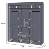 ZUN 69" Portable Clothes Closet Non-Woven Fabric Wardrobe Double Rod Storage Organizer Gray 98225165