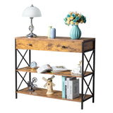 3 Tier Console Table Entryway with Drawer and 2 Open Storage, Industrial Sofa Table with Storage 15815889