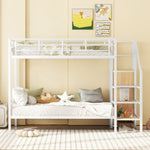 ZUN Twin Over Twin Metal Bunk Bed with Lateral Storage Ladder and Wardrobe, White MF315578AAK