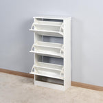 ZUN Wooden Shoe Cabinet for Entryway, White Shoe Storage Cabinet with 3 Flip Doors 20.94x9.45x43.11 inch 55963854