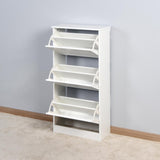 ZUN Wooden Shoe Cabinet for Entryway, White Shoe Storage Cabinet with 3 Flip Doors 20.94x9.45x43.11 inch 55963854