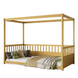 Twin Size Canopy Bed Frame with Guardrails for Kids,Floor Bed Twin with Four Poster Design,Kids W1858P252839