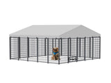 Large Dog Kennel Outdoor Pet Pens Dogs Run Enclosure Animal Hutch Metal Coop Fence with Roof Cover. W1820P378147