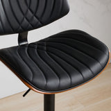 Walnut Bentwood Bar Stools Mid Century Modern Adjustable Counter Height Black Leather Upholstered W1143P173514