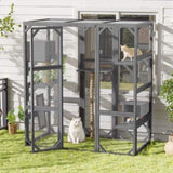 Outdoor Cat House, DIY Cat Enclosure, Cat Catio with Double Enter Doors, 62.8"L x 32.2"W x68.5"H N719P283198R
