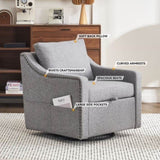 011-Linen Fabric 360&deg Swivel Accent Chair with Upholstered,One Back Pillow,Armrest with Rivets W527P190830