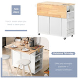 Kitchen Island with Power Outlet,Kitchen Storage Island with Drop Leaf Rubber Wood,Open Storage WF305556AAW