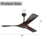 52 Inch Ceiling Fan Without Light, 3 ABS Blades Outdoor Ceiling Fan 6-speed Reversible DC Motor for W934P156667