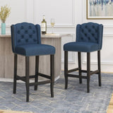 ZUN Vienna Contemporary Fabric Tufted Wingback 31 Inch Counter Stools, Set of 2, Navy Blue and Dark 64856.00NBLU