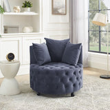 Velvet Upholstered Swivel Chair for Living Room, with Button Tufted Design and Movable Wheels, W487124834