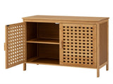 Bamboo Bathroom Floor Cabinet, 2-Door Storage with Interior Shelf, Hollowed-Out Ventilated Doors, 38741811