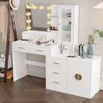 ZUN Large Makeup Vanity with Lights, Vanity Table with Charging Station, Vanity Desk with Mirror and 10 73638677