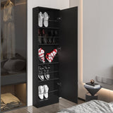 ZUN Black Wengue Rectangle Tall Shoe Cabinet with Mirror B06280407