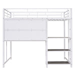 ZUN Full Size Loft Bed with Desk and Whiteboard, Metal Loft Bed with 3 Shelves and Ladder, White 62617184