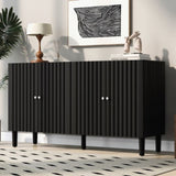 U_STYLE Elegant Four-Door Sideboard with Wavy Pattern Doors, Cylindrical Legs, and Sleek Metal N711P186790B