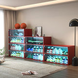 Red Glass Door Shoe Box Shoe Storage Cabinet For Sneakers With RGB Led Light W1320P183133