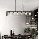 ZUN 6-Light Farmhouse, Modern Industrial Linear Rectangular Crystal Pendant Light Cage W1592P232593