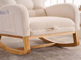 LY-5104 Plush Accent Rocking with Footrest, Cream White High-Back Rocker, Rubber Wood Lounge W2231P292976