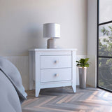 Amara Nightstand , End Table, Side Table Two Shelves, Four Legs -White B07091820