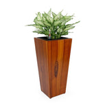 ZUN 11" Composite Self-watering Cylinder Square Planter Box - High - Dark Wood B046P144681